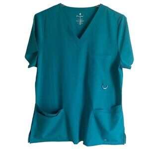Centro V-Neck 5 Pocket Relaxed Fit Teal Scrub Top Women's Medium